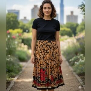 Vtg Marisa Christina Midi Pleated Skirt Stevie Nicks‎ Rose Witchy Romantic Large